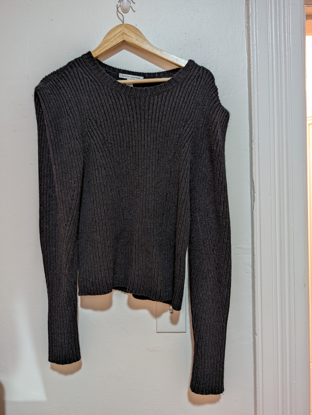 Autumn Cashmere Dark Grey Ribbed Structured Crewneck Sweater